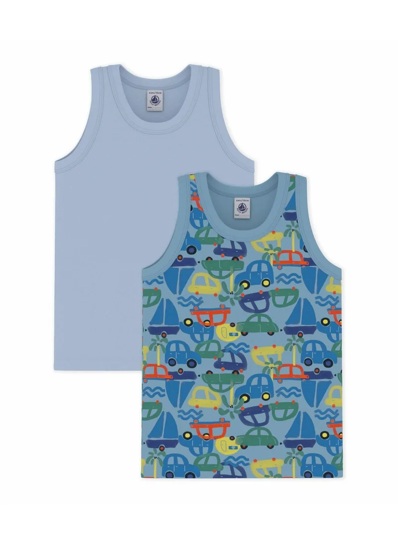 Petit Bateau Pack of children's cotton tank tops printed with cars
